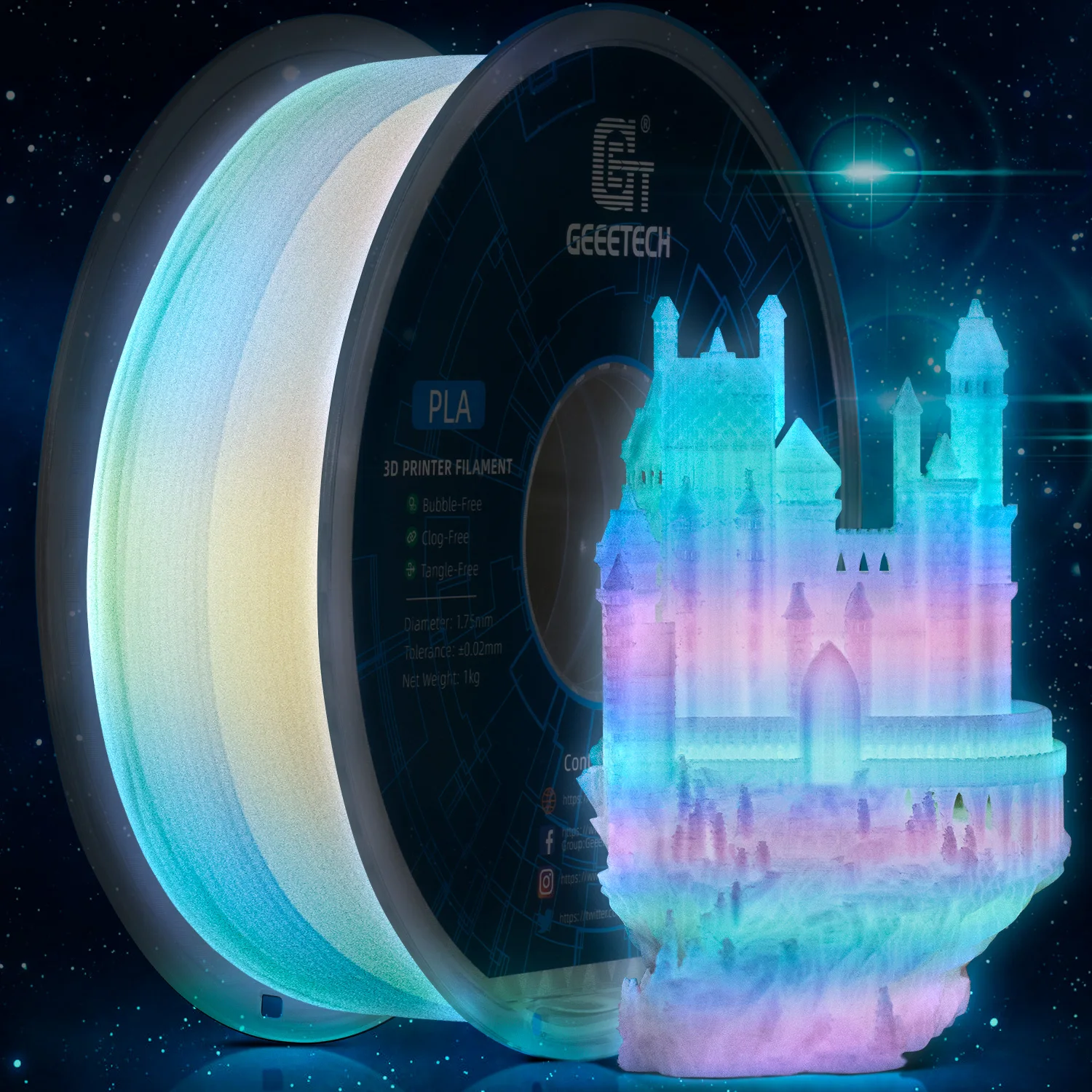 Erione Luminoso Pla Filamento para Impressora 3d 1.75 mm 1kg Brilho no Escuro Plástico Pla 3d Materiais de Impressão por Atacado - Imagem 5