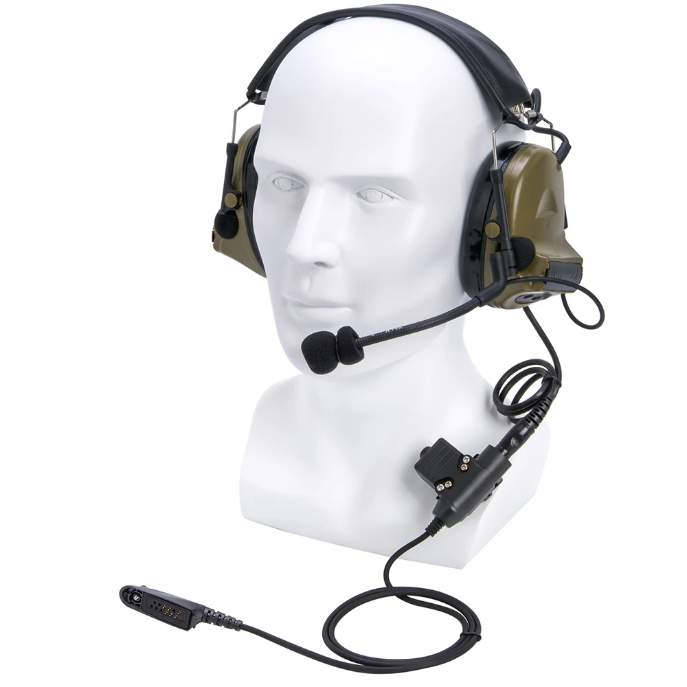 U94 PTT+green Tactical Headset and Noise Reduction Hearing Protection Shooting Headphone for Motorola Walkie-Talkies GP140 GP320