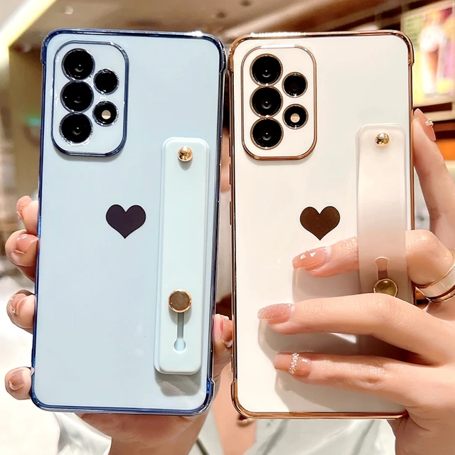 Funda de teléfono de corazón de amor de lujo para Samsung Galaxy A13, A53, A12, A52 S, 4G, 5G, S20 FE, S22, S21 Ultra, S22 Plus, A23, A33, correa de muñeca