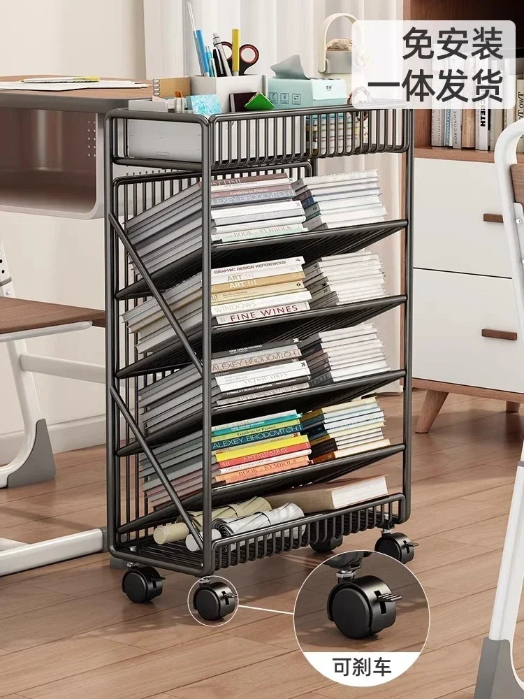 Bookshelf with wheels for storage at the study table