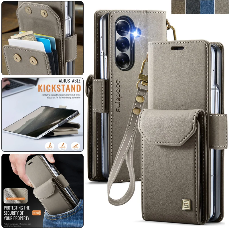 Vintage Leather Wallet Phone Case with Wrist Strap and Card Holder