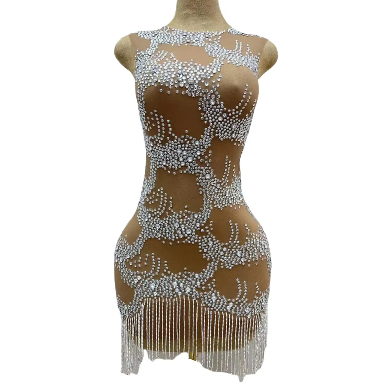 

Silver Crystals Chains Sexy Fringes Dresses for Women Celebrate Mini Dress Birthday Dance Outfit Prom Party Dress Shuilianhua