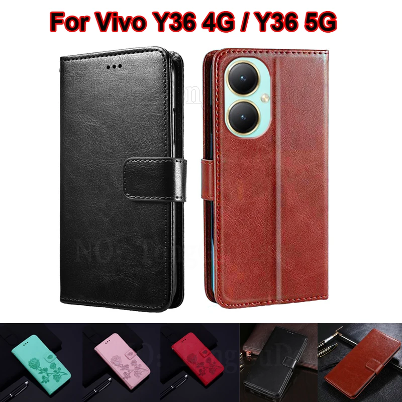 

Vintage Phone Case For Vivo Y36 4G V2247 Funda Wallet Card Holders Leather Flip Cover For Carcasas Vivo Y36 5G Mujer Shell 6.64"