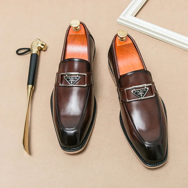 Men Luxury Lefu Square Head Leather Shoes Classic Fashion Metal Decoration European Style Black Brown Sizes 38-46 Men  Shoes