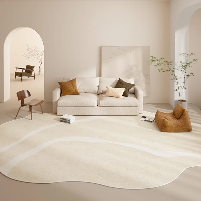 Minimalist Cloakroom Shaped Carpet Thick Rugs for Bedroom Irregular Living Room Decoration Striped Rug Cream Plush Anti-slip Mat 2