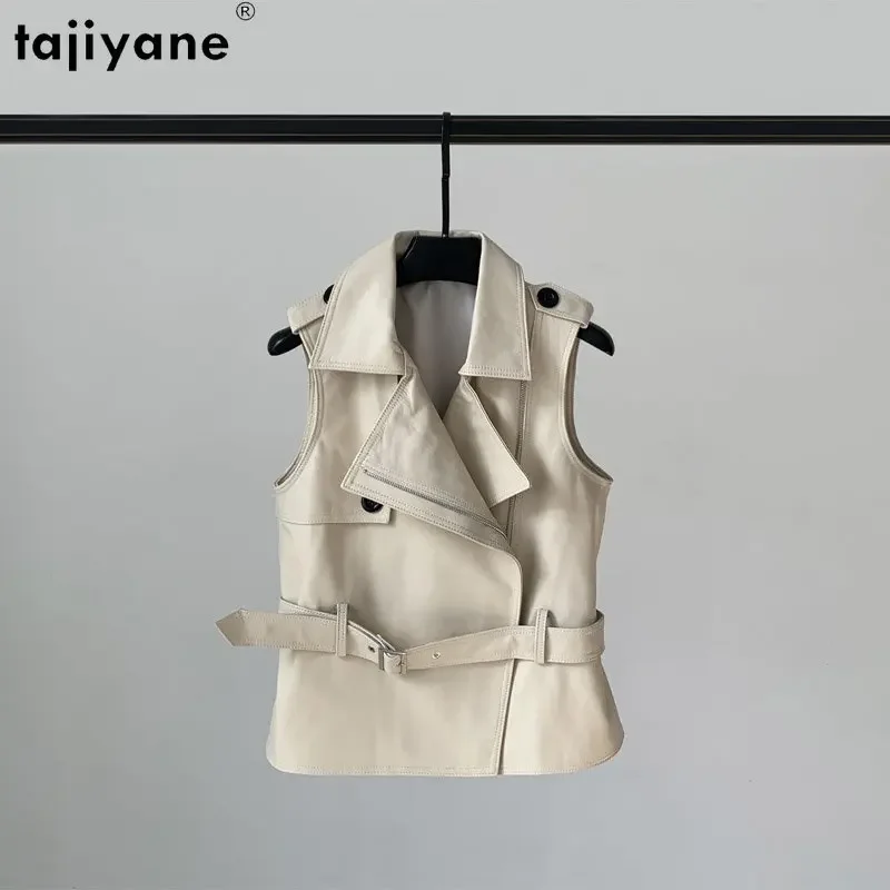 

Tajiyane Real Sheepskin Leather Jackets for Women 2023 Sleeveless Jacket Women Leather Coat Casual Leather Vest Women Waistcoat