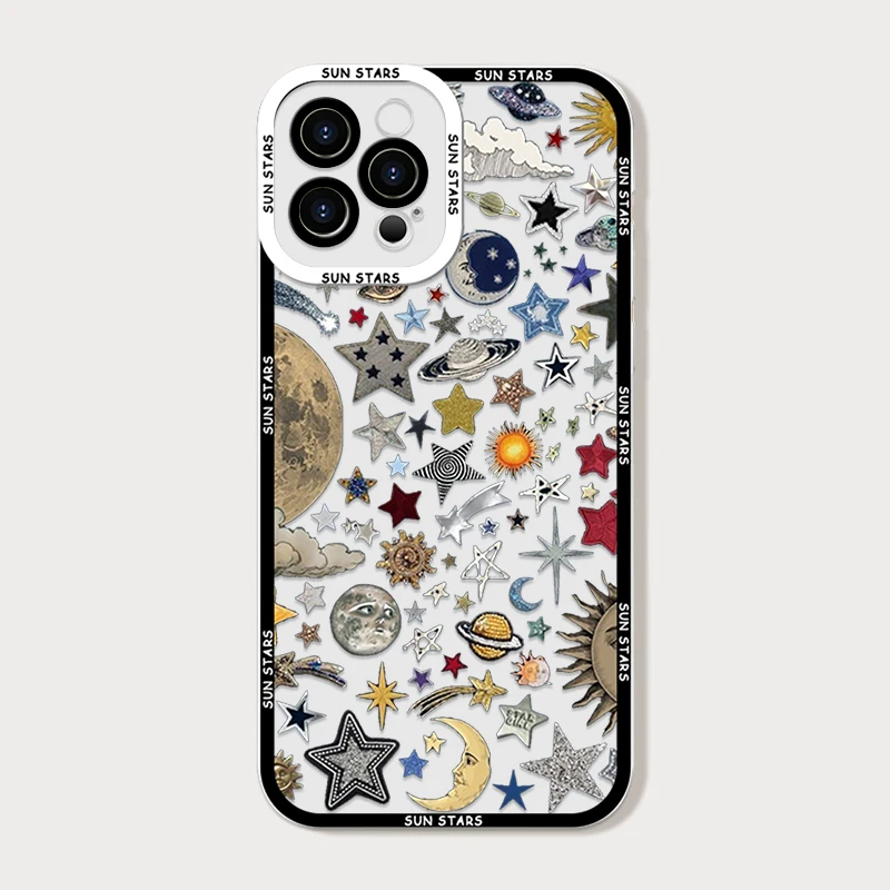 Retro Style Sun Moon Stars Clear Soft Phone Case