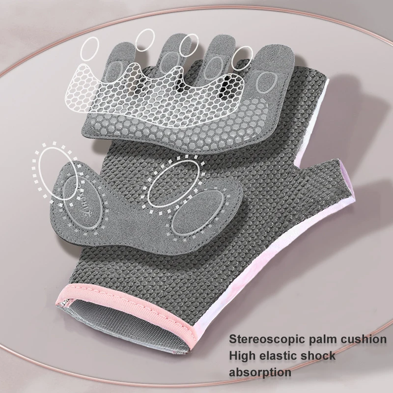 Sports Gloves Women Yoga Fitness Workout Non-Slip Shock Absorbing Half Finger Gloves Wear Resistant Breathable Anti-Callus Glove 4