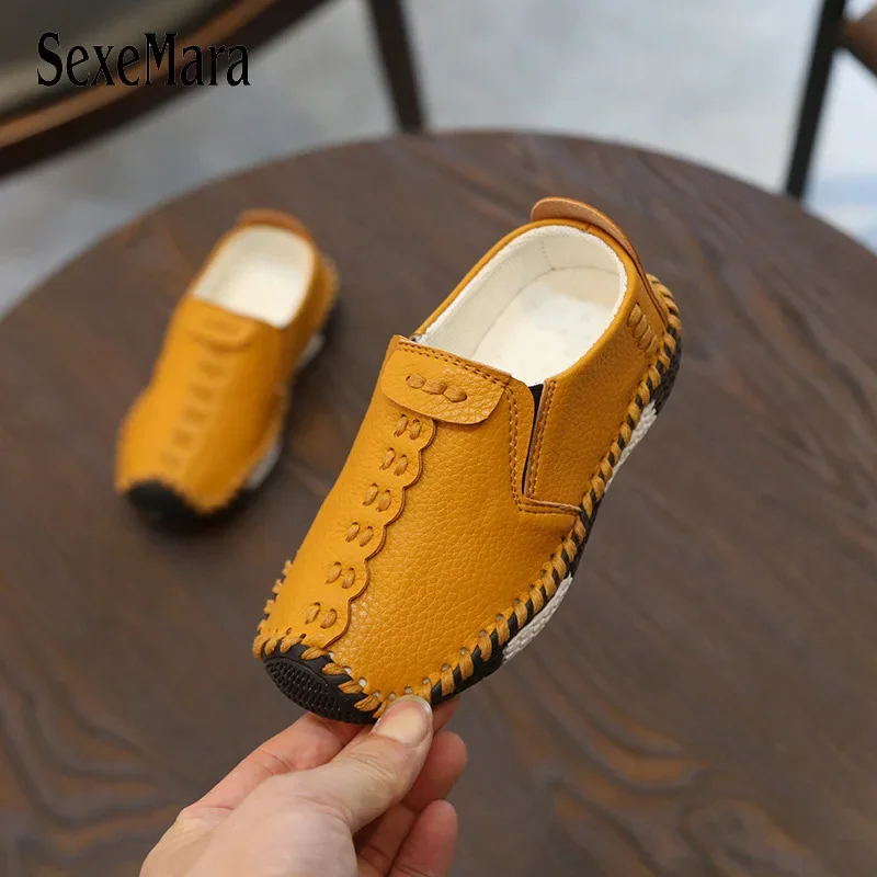 Kids Shoes Children England Style Boys Leather Fashion Sewing Casual PU Leather Autumn Soft Sole Sneakers Slip On