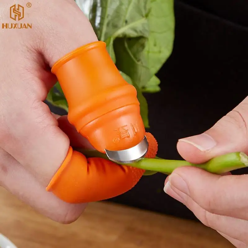 1pc Silicone Finger Protector With Blade For Fruits Vegetable Thumb Finger Knife Gloves Guard Gadgets Kitchen Accessories