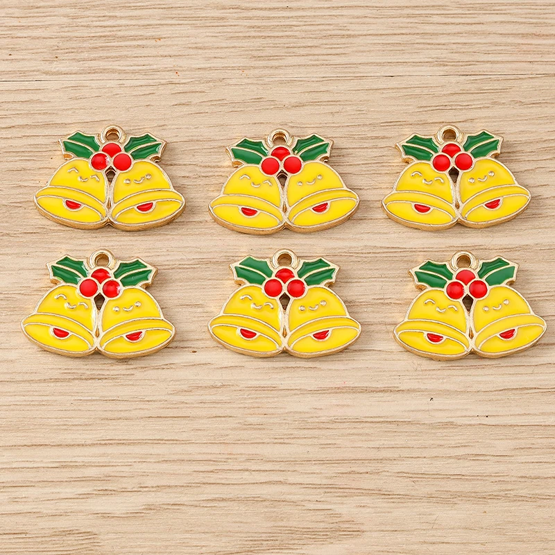 10 Stück 22x16mm Niedliche Emaille-Weihnachtsglocken-Anhänger für Schmuckherstellung, Halsketten, Ohrringe, Armbänder, DIY-Bastelbedarf
