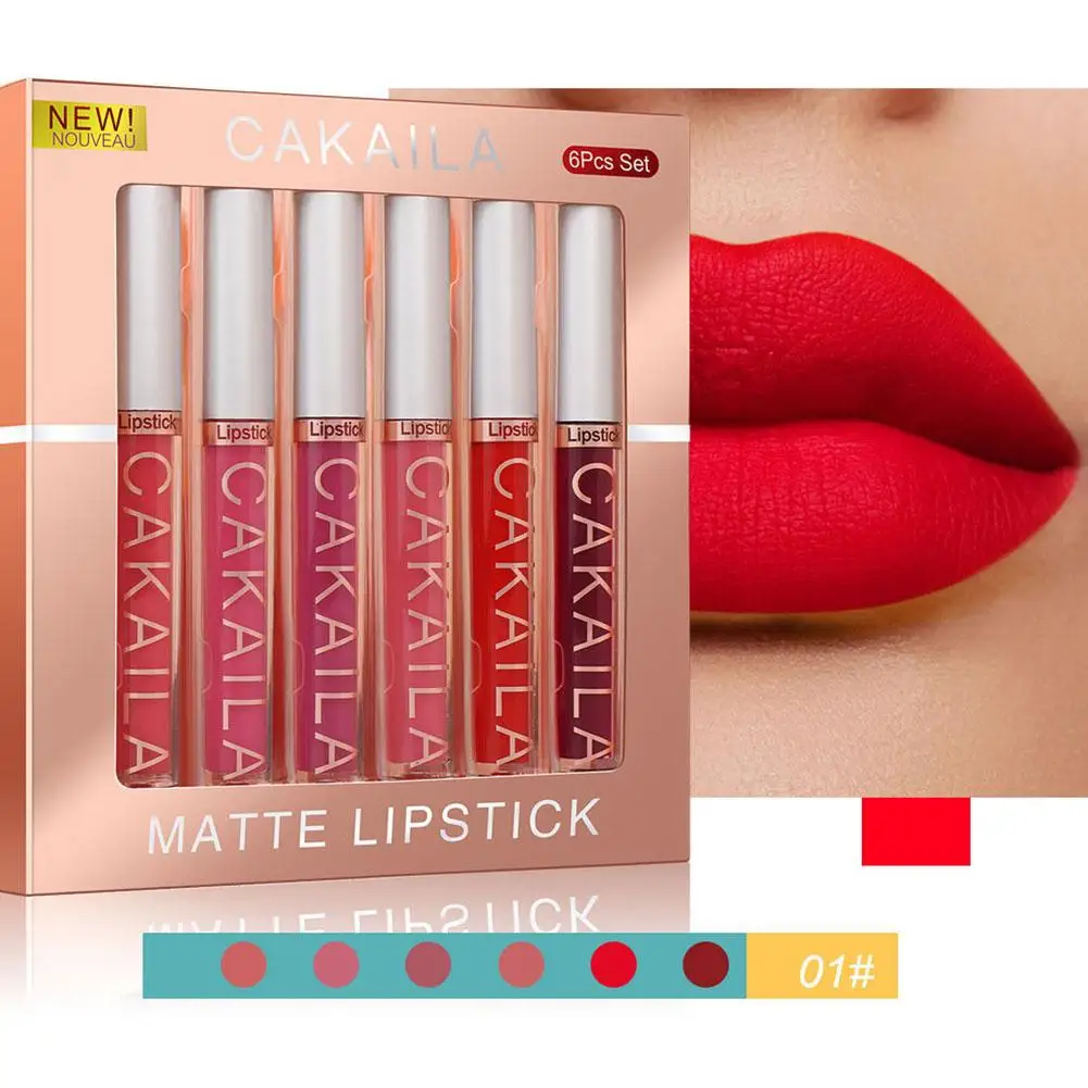 6Pcs Makeup Lipstick Set Liquid Velvet Matte Gloss Lip Sexy Red Lipstick Nude Women Long Lasting Waterproof Moisturizer Lips lip makeup set