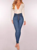 Women High Waist Elastic Slim Fit Skinny Jeans Lady Vintage Button Pencil Long Pants Narrow Straight Wrap Hips Casual Trousers - Image 5