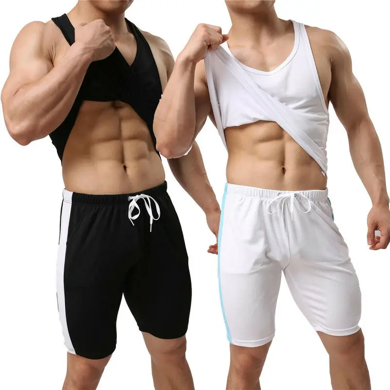 

Mens Sets Cotton Sleeveless Tank Tops+ Casual Shorts Undershirts Loose Jogging Pants Pantaloneta Hombre Sleepwear Summer Suits