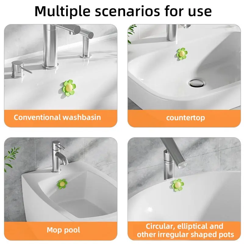 4pcs Silicone Sink Overflow Hole Plug Easy Install Flower Leak-Proof Overflow Sealer Plugs