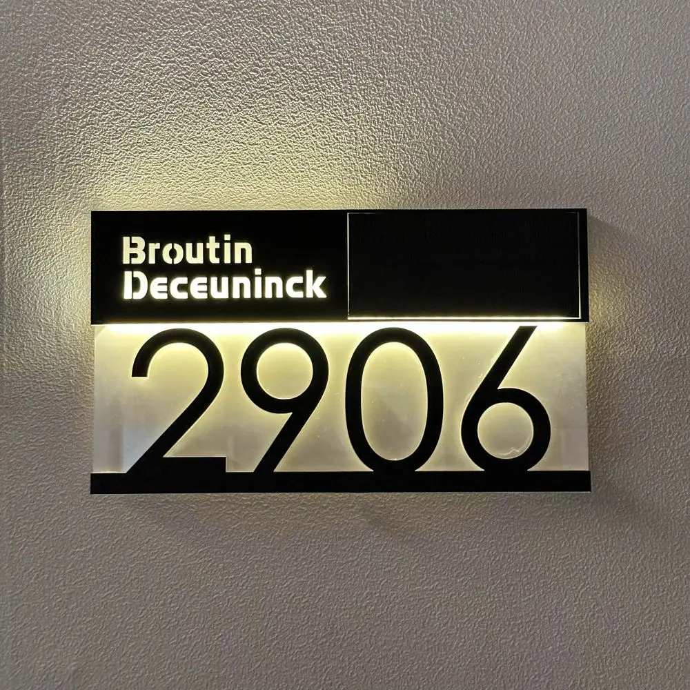 Personalized Solar House Number Light Exterior LED Light House Plaque 3D Laser Cutting Street Family Name Door Sign Gift