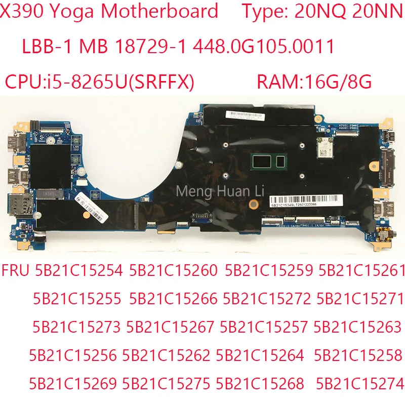 

X390 Yoga Motherboard 448.0G105.0011 18729-1 5B21C15269 5B21C15272 5B21C15261 5B21C15259 For Thinkpad X390 Yoga 20NQ 20NN 8265U