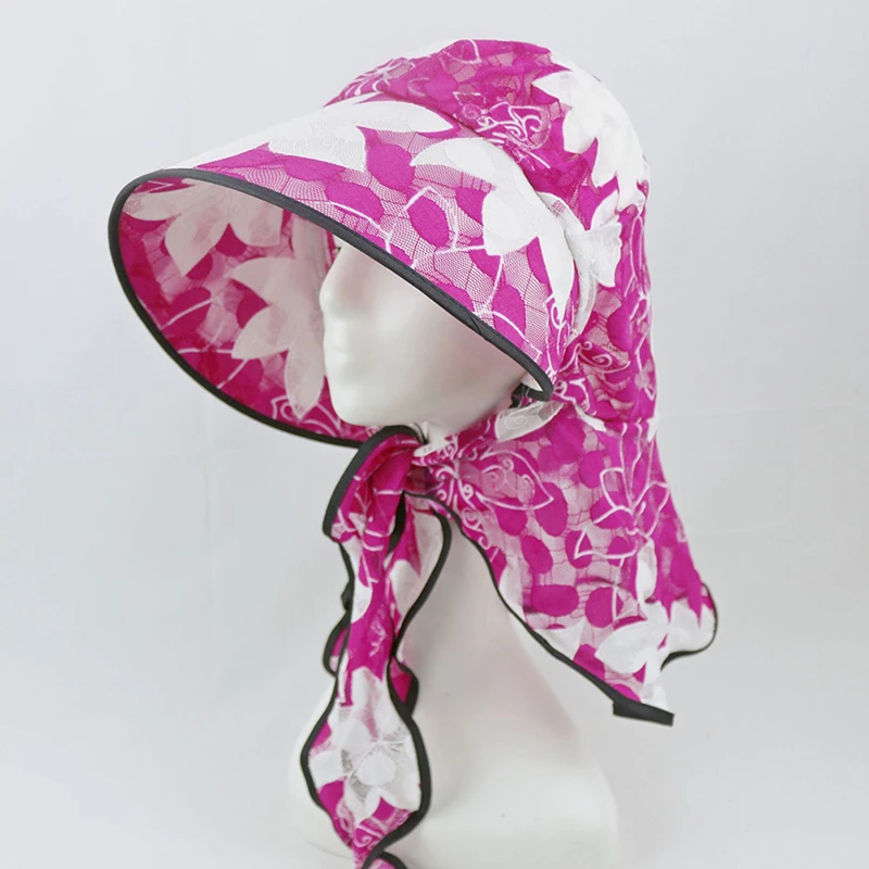 

Garden Working Cap Sunscreen Summer Women Beach Floral Caps Anti-UV Sun Hat Fashion Flower Printing Chiffon Hats Ladies Headwrap