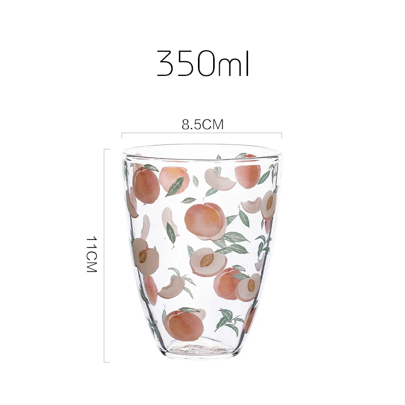 JINYOUJIA-Fruits Pattern Flower Glass Cup for Women, Juice Drink