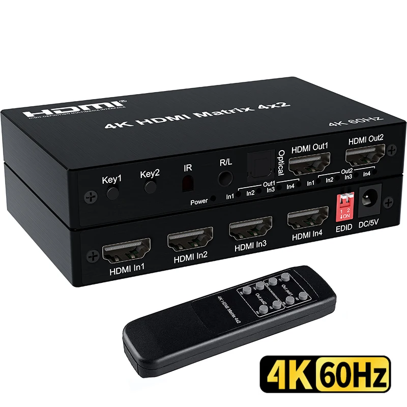 Matrice HDMI 4x2 4K 60Hz - Switch Et Splitter Audio/vidéo - Prise En Charge HDR, Dolby - Pour Home Cinéma & Pro