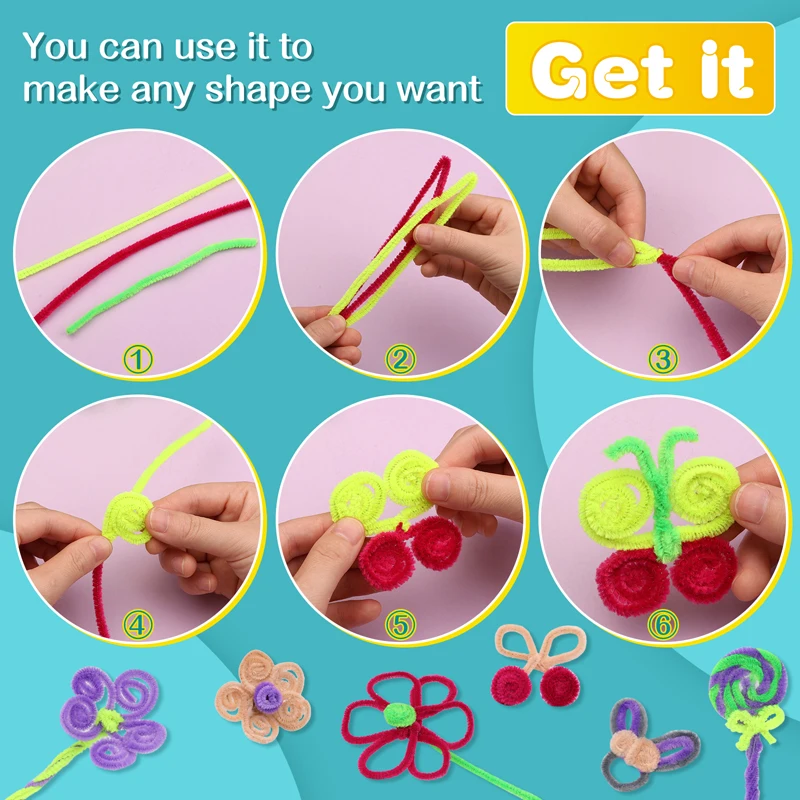 Chenille Pipe Cleaners 100Pcs Pipe Cleaners Chenille Stem Glitter Color for DIY Arts Crafts Decorations