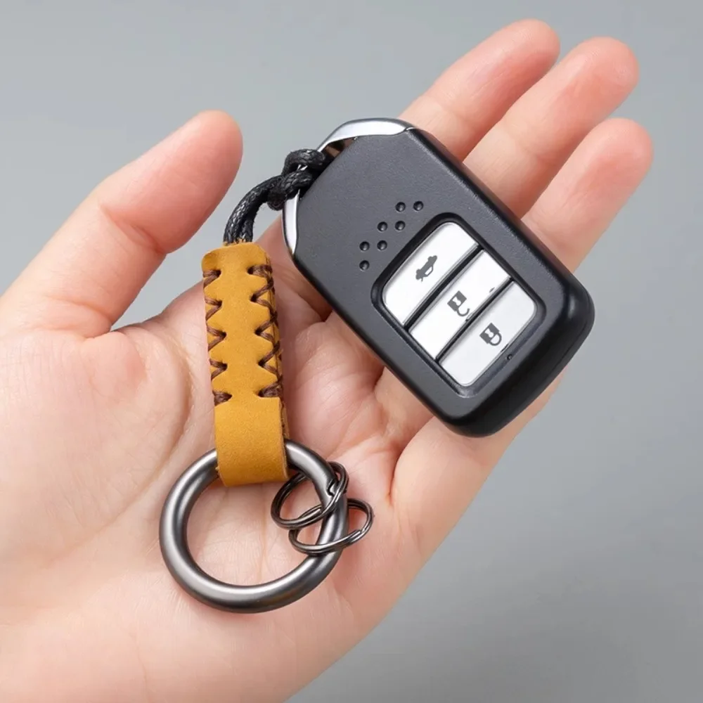 Handgefertigte Schlüsselanhänger aus Rindsleder für Männer und Frauen, Auto-Schlüsselanhänger, Schlüsselband, Baumwollseil, Riemen, Metall-Schlüsselanhänger, Geschenk, trendiger Schlüsselhalter