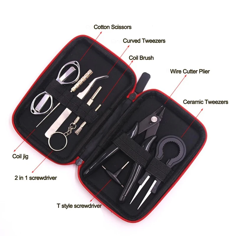 

Electronic 9 in 1 Cigarette DIY Tool Kit Coil jig Tweezers Pliers Repair Tool Kits for Cig Accessories Vape Bag Coiling Kit