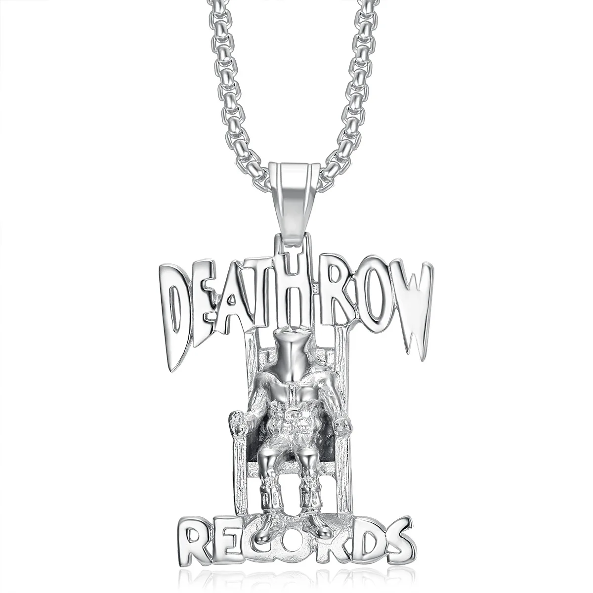 Hip Hop Crystal Stereoscopic Prisoner Silver Stainless Steel Pendant Jewelry Making Necklace DEATH ROW RECORDS 2