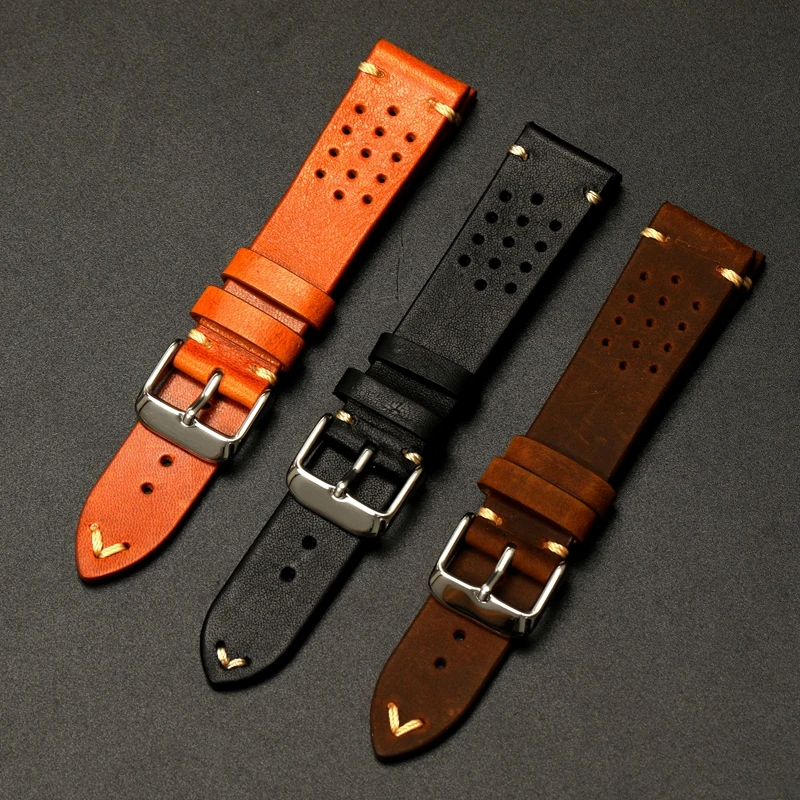 Handmade Genuine Leather Watch Band 18mm 19mm 20mm 22mm Retro Cowhide Sweatproof Strap Replacement Belt for Men Watch Bracelet