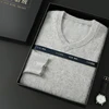 Men's 100% Mink Cashmere Large Size Sweaters Autumn Winter Solid V-neck Casual Knit Pullovers Men Long Sleeve Warm Jumper 1