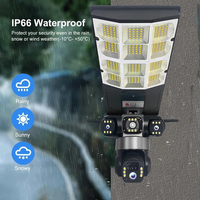 Solar LED Street Lamp 4G Camera Sim Card 3-Lens APP Control PIR Human Detect Security Alarm CCTV Night Vision Outdoor Recorder 5
