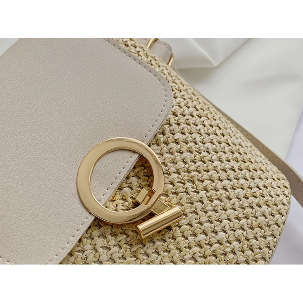 Handheld Damen Eimer Urlaub 2024 Frühjahr/Sommer neue Crossbody Stroh Rattan gewebt Mode kleine Tasche_voghion.com