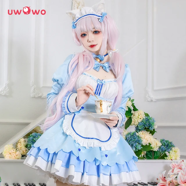 In Stock UWOWO Game NEKOPARA vol 4 Vanilla Maid Dress Cosplay Costume Chocola Vanilla Cute Blue