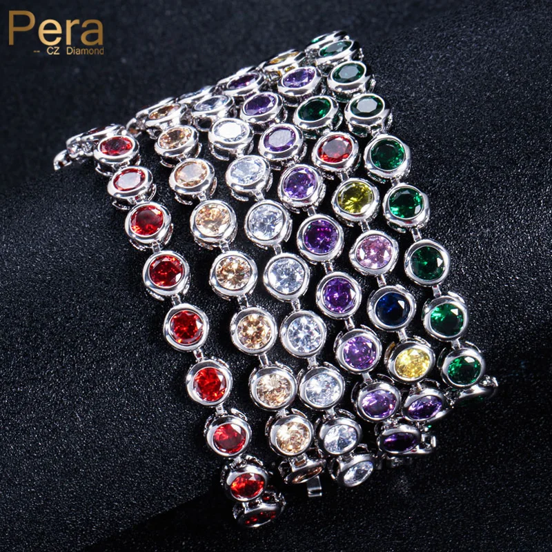 Pera Trendy Multicolor Cubic Zirconia Silver Color Round Link Chain Bracciali Per Best Friend Birthday Party Jewelry Gift B145