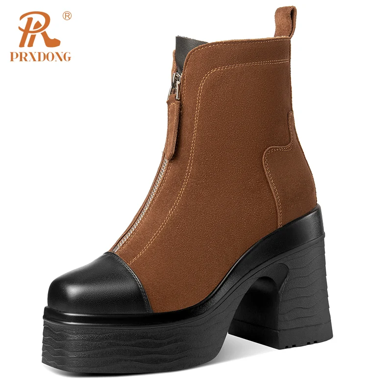 

PRXDONG New Retro Women Shoes ANkle Boots 2023 Fashion Autumn WInter Warm Black Brown Dress Party Female Punk Shoes Size 34-39