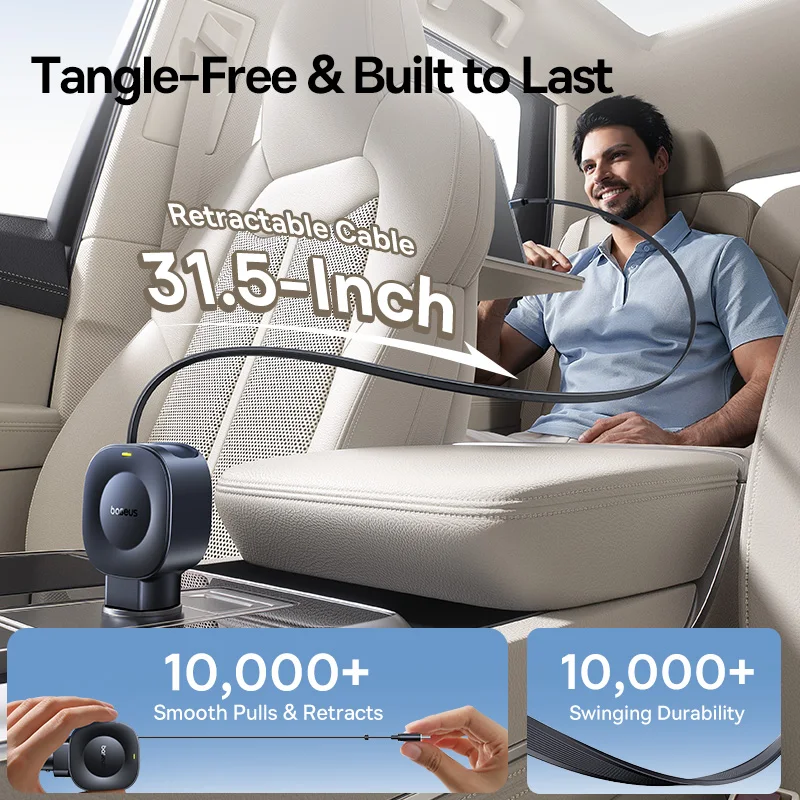 Baseus 45W Car Charger Dual Fast Charging Car  Phone Charger Built-in Retractable Cable For Tablet Samsung iPhone Xiaomi HUAWEI