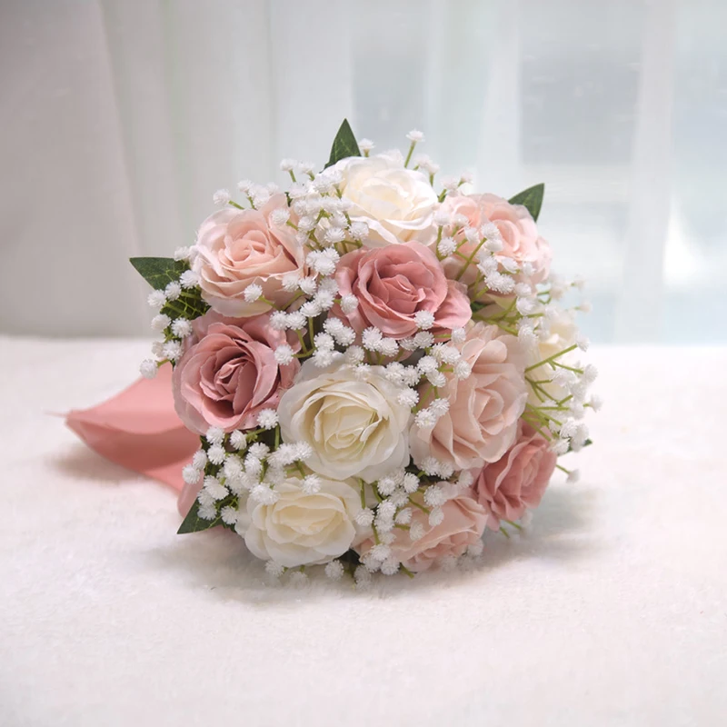Bride Bridesmaid Wedding Bouquet White Silk Flower Handmade Artificial Bride Wedding Bouquet Accessories Props 1pc wedding bouquets