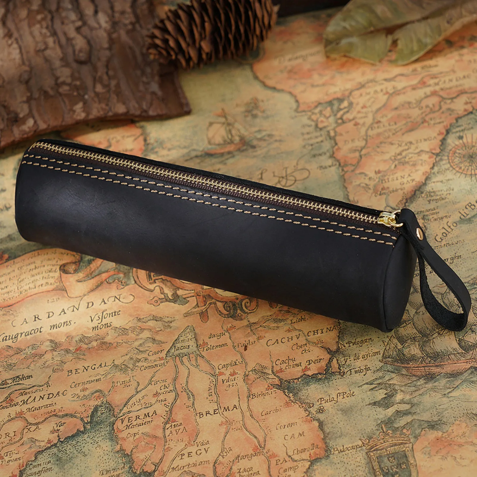 Genuine Leather Zipper Pen Case - Stylish Pencil Pouch for Students, Office & Travel - Compact Stationery Organizer Bag 5
