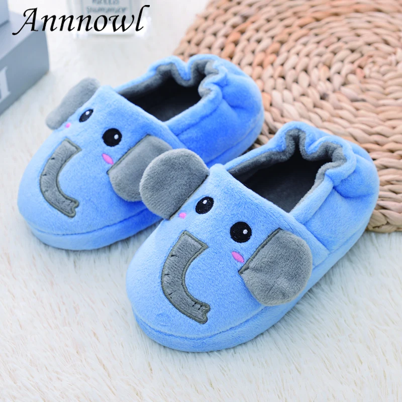 

Fashion Toddler Boy Slippers for Kids Indoor Winter Plush Warm Cartoon Elephant House Footwear Soft Rubber Sole Shoes Baby Items