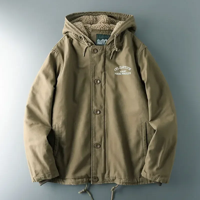 Men Hooded Winter Coats Fleece Down Jackets Wool Liner Warm Parkas Good Quality Male Casual Outwear Winter Clothes Size 5XL