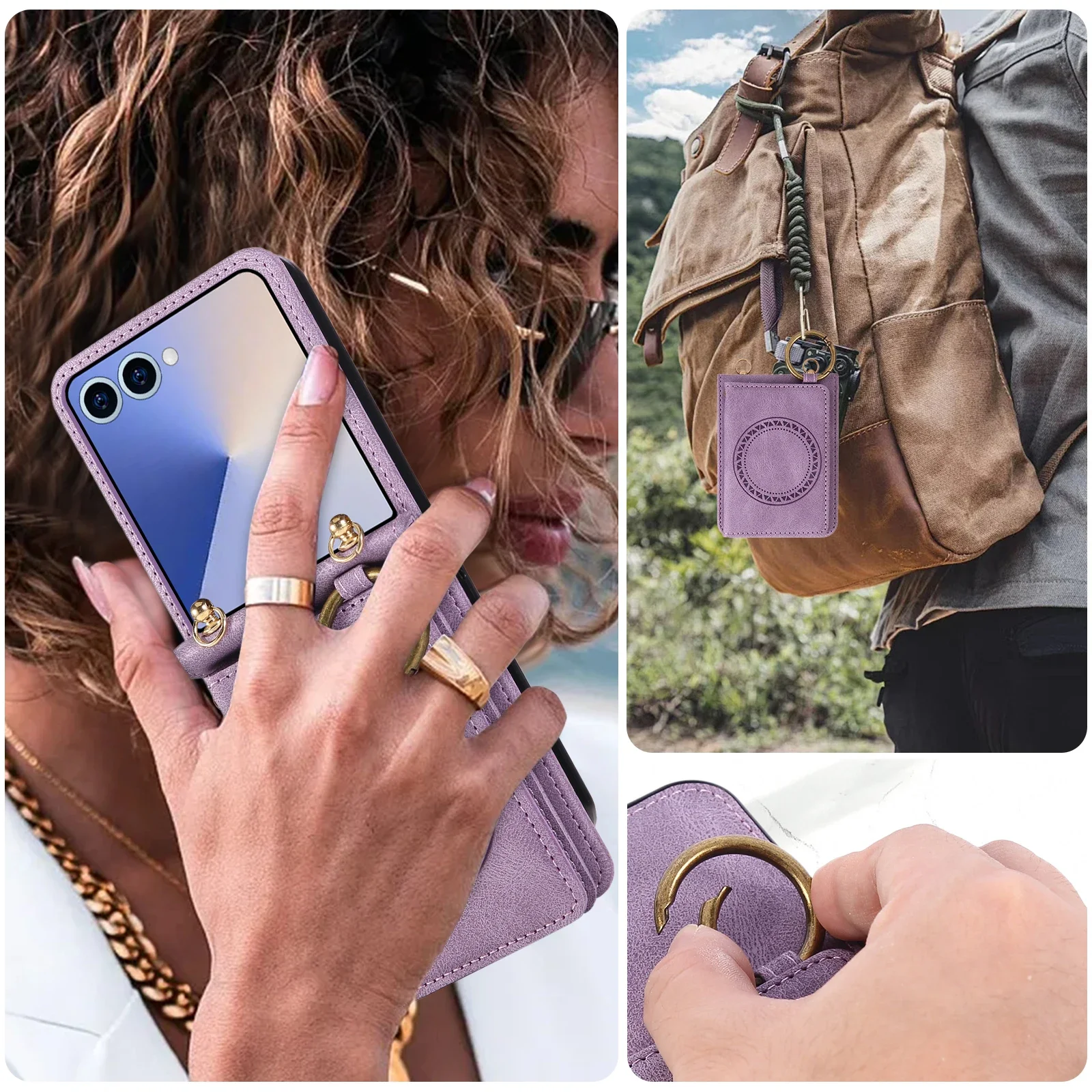 Magnetic Leather Wallet Crossbody Phone Case with Card Holder