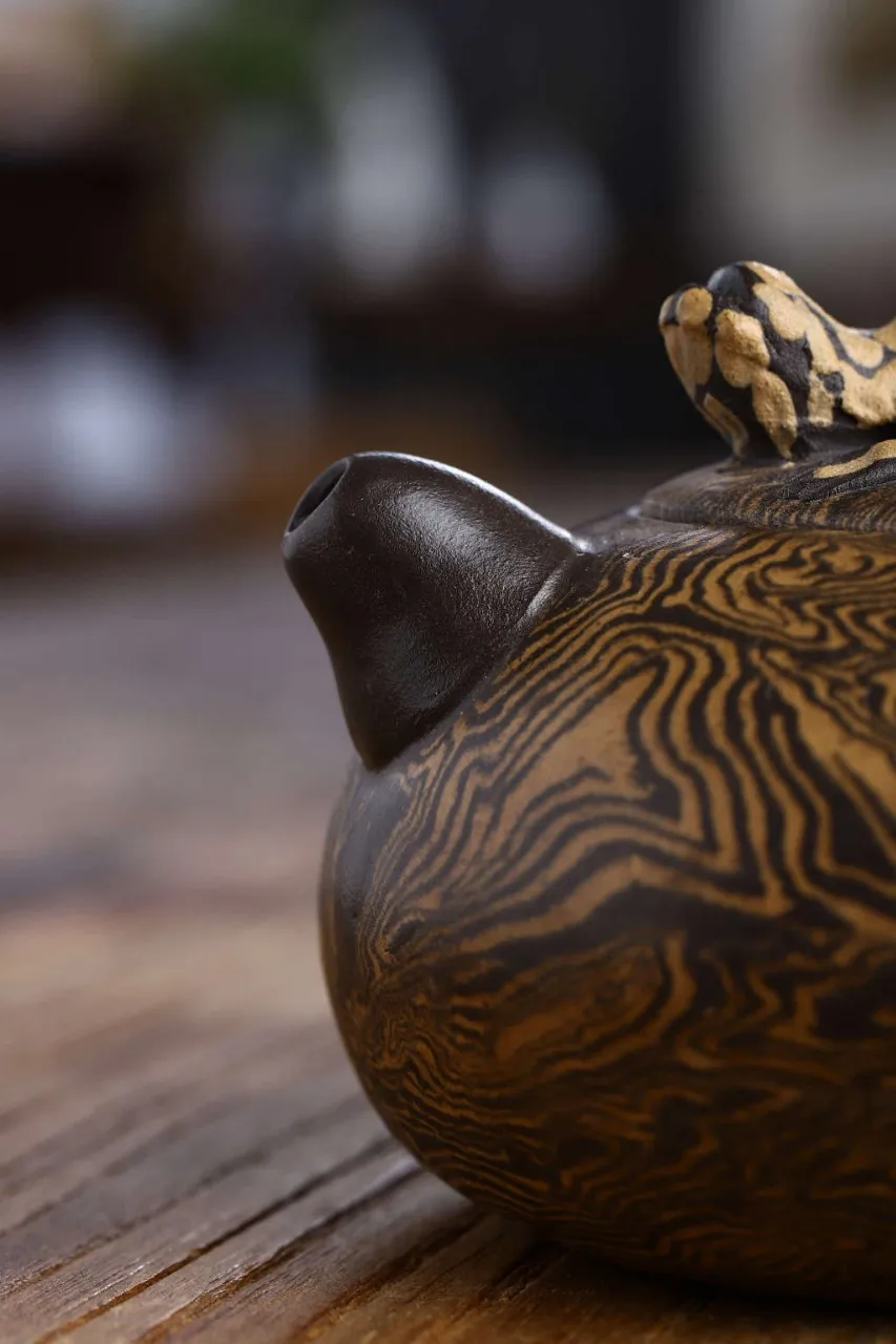 Yixing wood grain purple sand Pot pure handmade kung fu tea