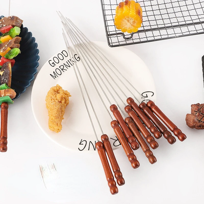 Skewer for Barbecue with Wooden Handle Set Gift Skewers Kebabs Bbq Grill Outdoor Barbeque Accessories