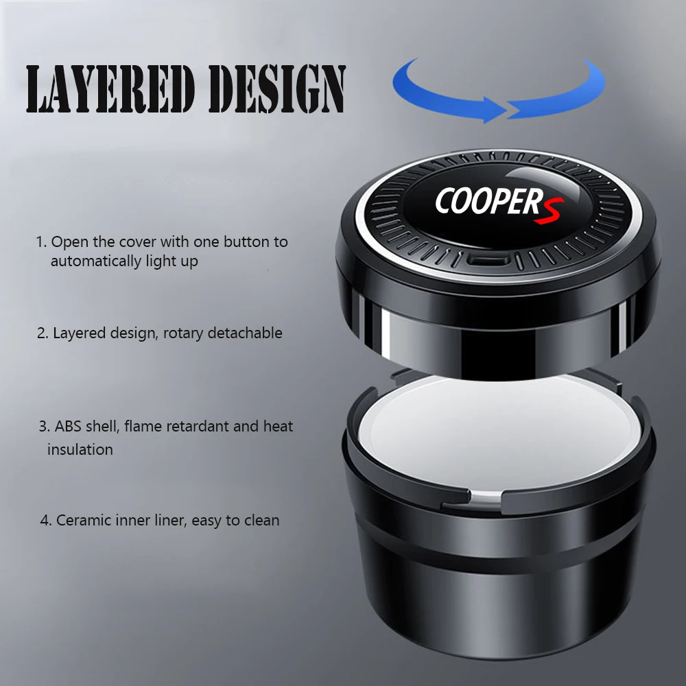 자동차 재떨이 미니 CooperS R55 R56 R57 R58 R59 R60 R61 F54 용 LED 조명 크리 에이 티브와 난연성 차량 재떨이