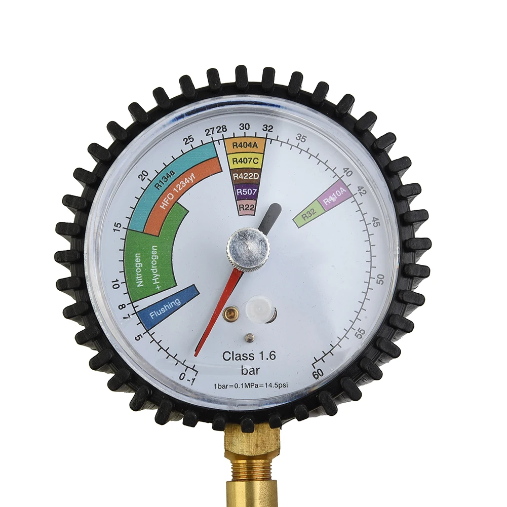

Nitrogen Pressure Tester 1~60bar HVAC Systems Cold Test Table Tools Brass 1/4 SAE In Pressure Gauge For R134a, R22, R407C, R410A
