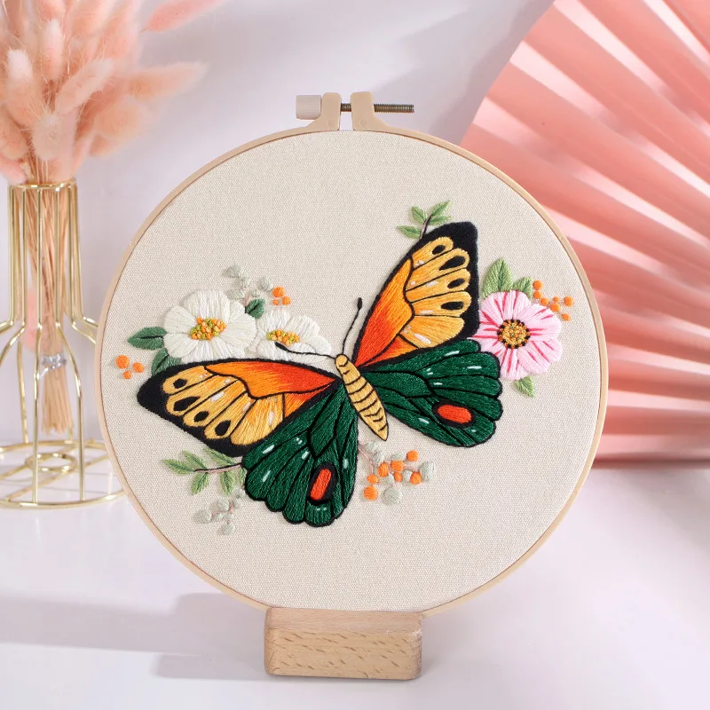 DIY Embroidery Kit Butterfly Printed Pattern for Beginner Cross Stitch Set Needlework Hoop Handmade Sewing Art Craft Kit embroidery set,embroidery kits