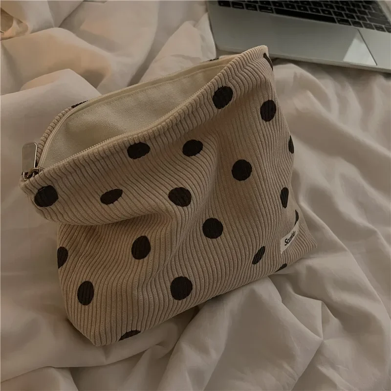 Style Corduroy Cosmetic Bag Women Handbags Purses Smile&Dots Makeup Organizer Storage Makeup Bag Girls Pencil Case Bags 3