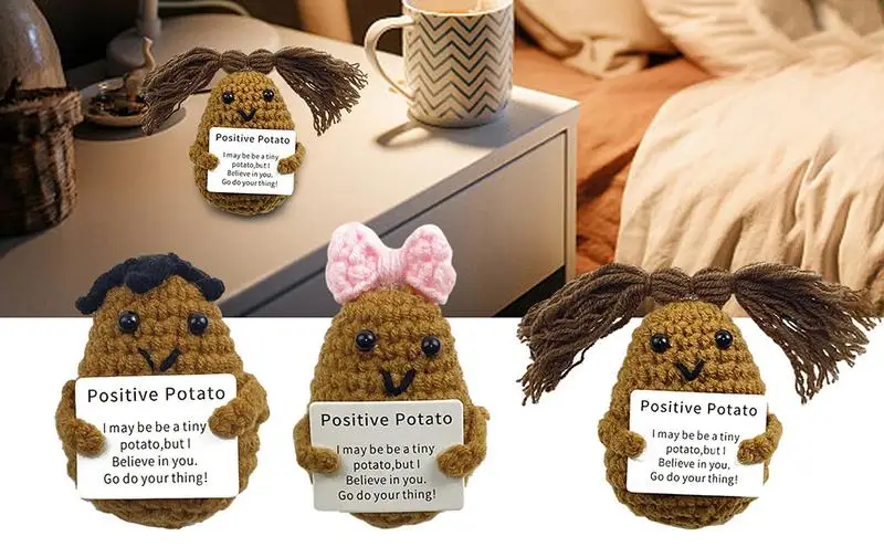 Potato Potatoes Doll Home Positive Knitted Room Ornament - plush Affirmation Potato Decor Crochet Inspiring Card With Positivity AliExpress