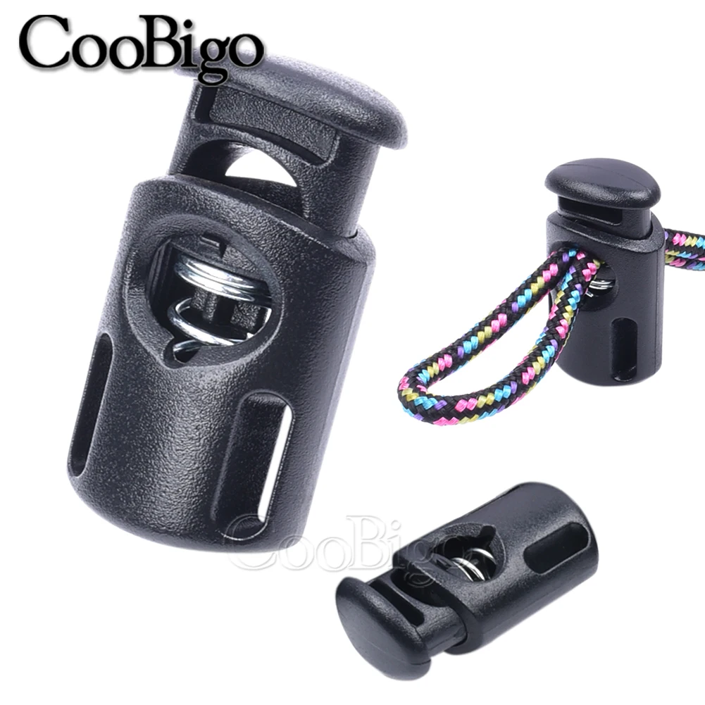 Cord Lock Stopper 50pcs Plastic Spring Toggle Clip Clamp for Paracord Drawstring Rope Lanyard Shoelace Clothes Black Single Hole