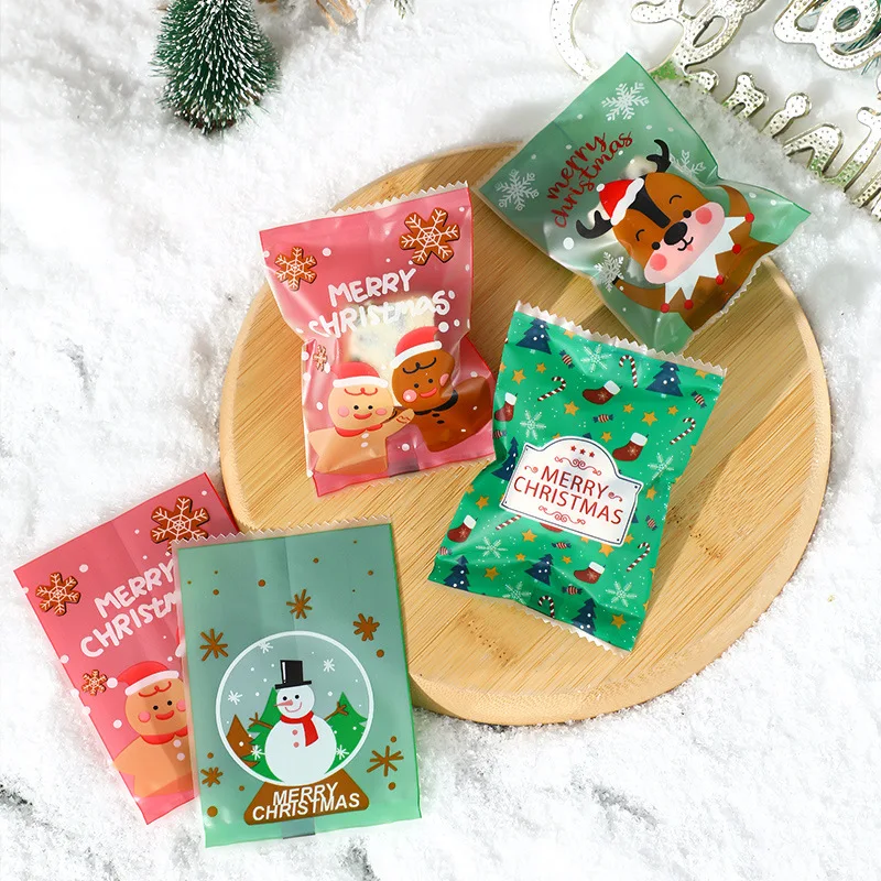 100 Stück Hot Seal Weihnachtsplätzchenbeutel, handgefertigt, Süßigkeiten, Nougat, Backverpackungsbeutel, Weihnachtsdekoration, 2024, Neujahr, Weihnachtsgeschenk